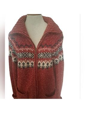 VTG ONE on ONE Cotton Wool Blend Zip Front Cardigan Sweater Aztec Knit Ladies LG